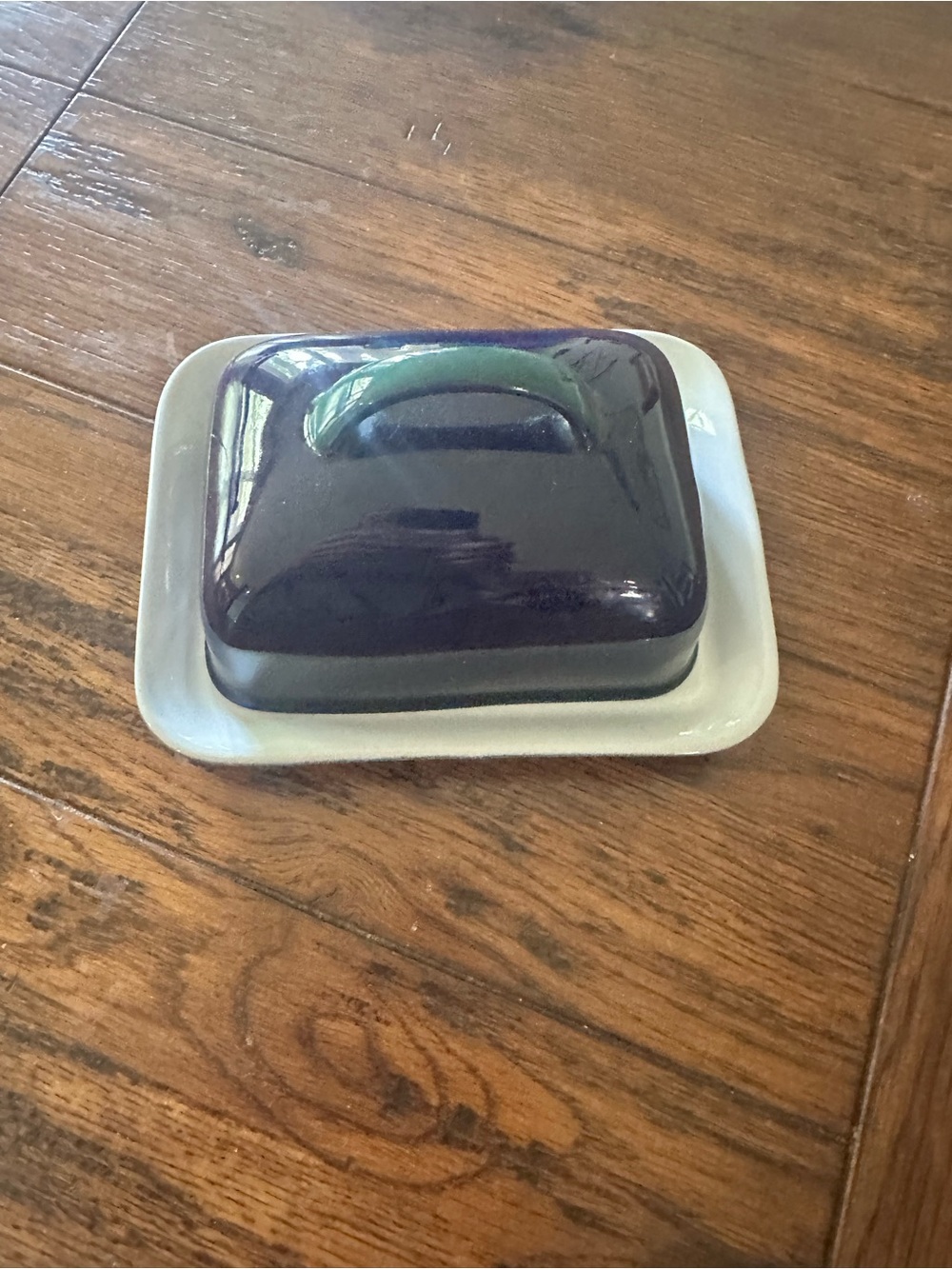 Denby Ceramic Butter Dish with Purple Lid and White Base